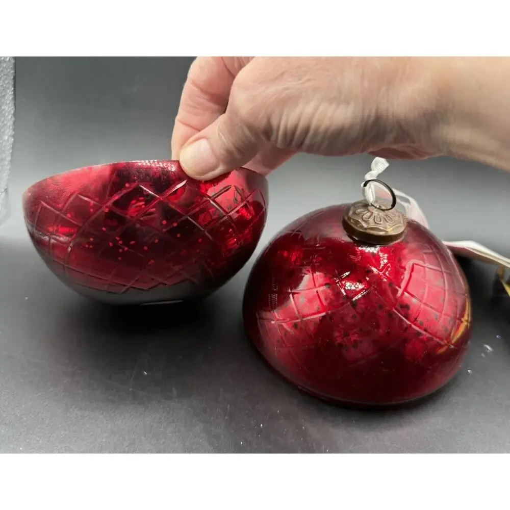 New! Hallmark RED Mercury Glass Ball Ornament CANDLE Fresh Cut Pine Scent -44D